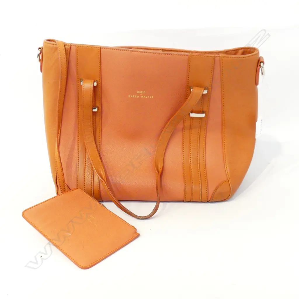 BENAH FOR KAREN WALKER ORANGE HANDBAG & MATCHING WALLET some wear W.360mm Image 1++