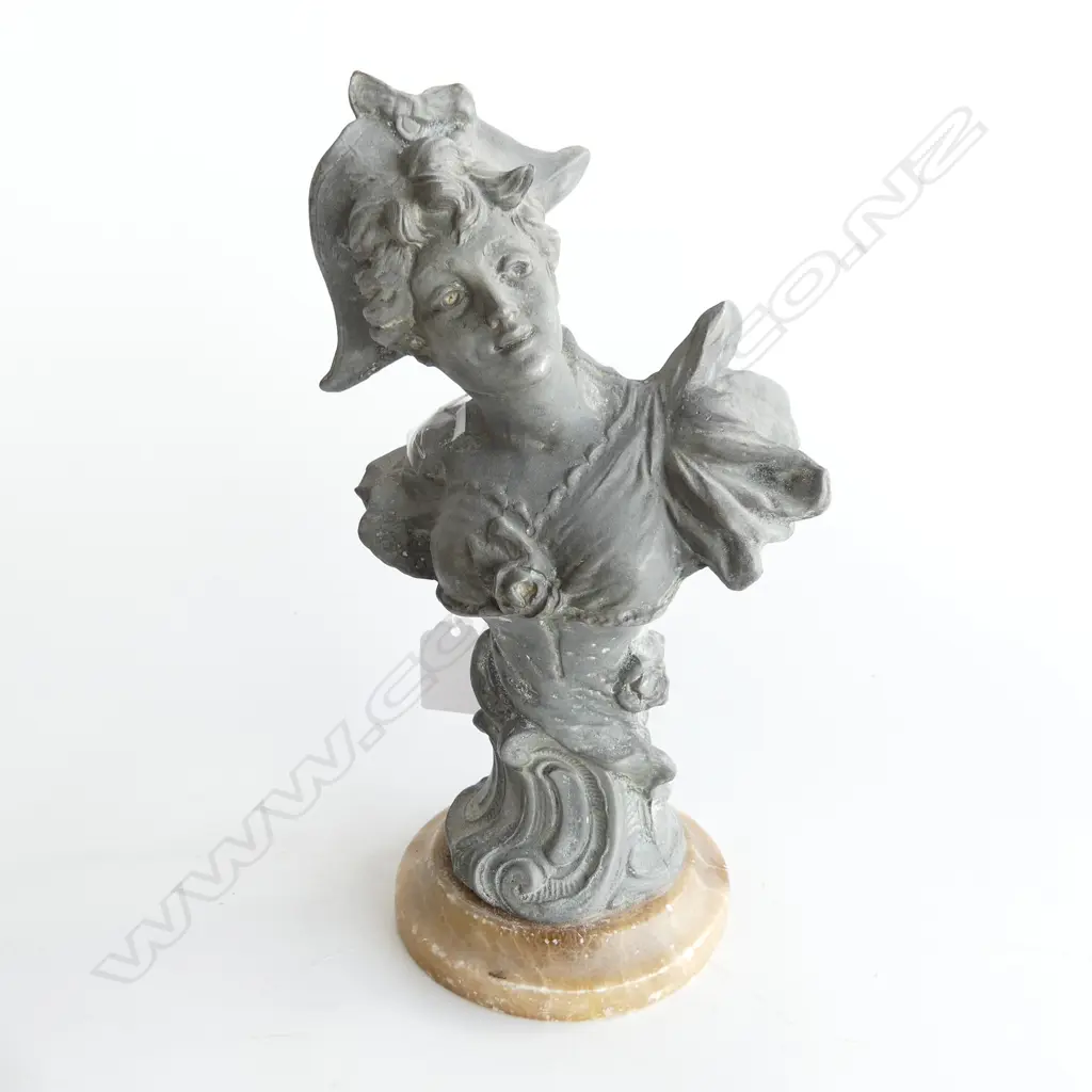 FRENCH STYLE BUST OF LADY ON MARBLE BASE H. 240mm Image 1++