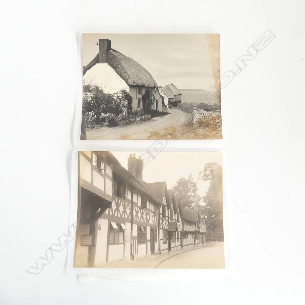 UNA GARLICK (1883-1951) 2x VINTAGE PHOTOS thatched houses  200 x 145mm unframed Image 1++