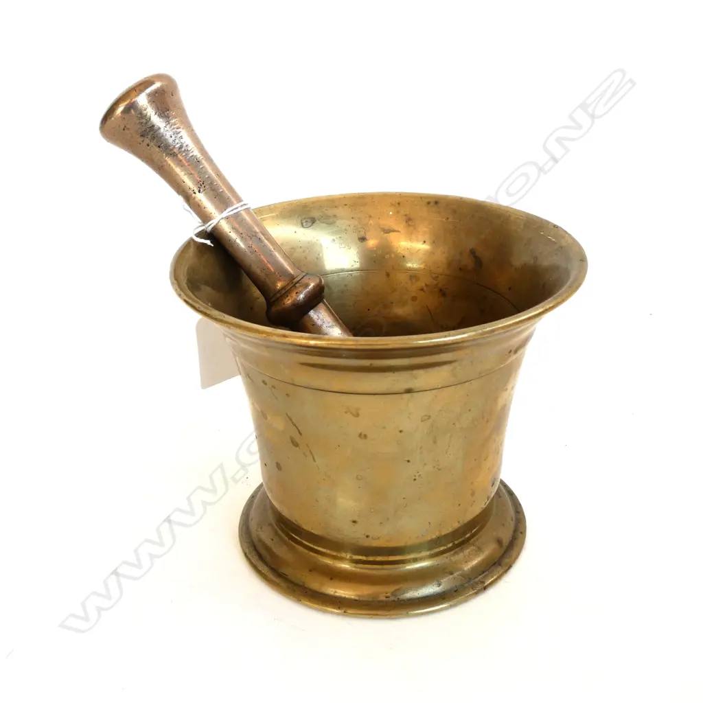 ANTIQUE BRASS APOTHECARY MORTAR & PESTLE H.110mm Image 1++