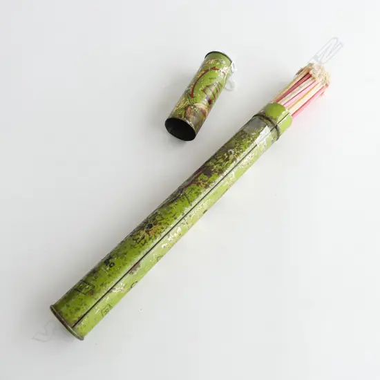 VICTORIAN TAPERS TIN BY “PRICES PATENT CANDLE CO LONDON & LIVERPOOL” ORIGINAL CONTENTS FOR LIGHTING CANDLES L 300mm