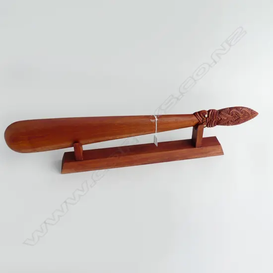 CARVED WOODEN MAORI TAIAHA ON STAND L.800mm