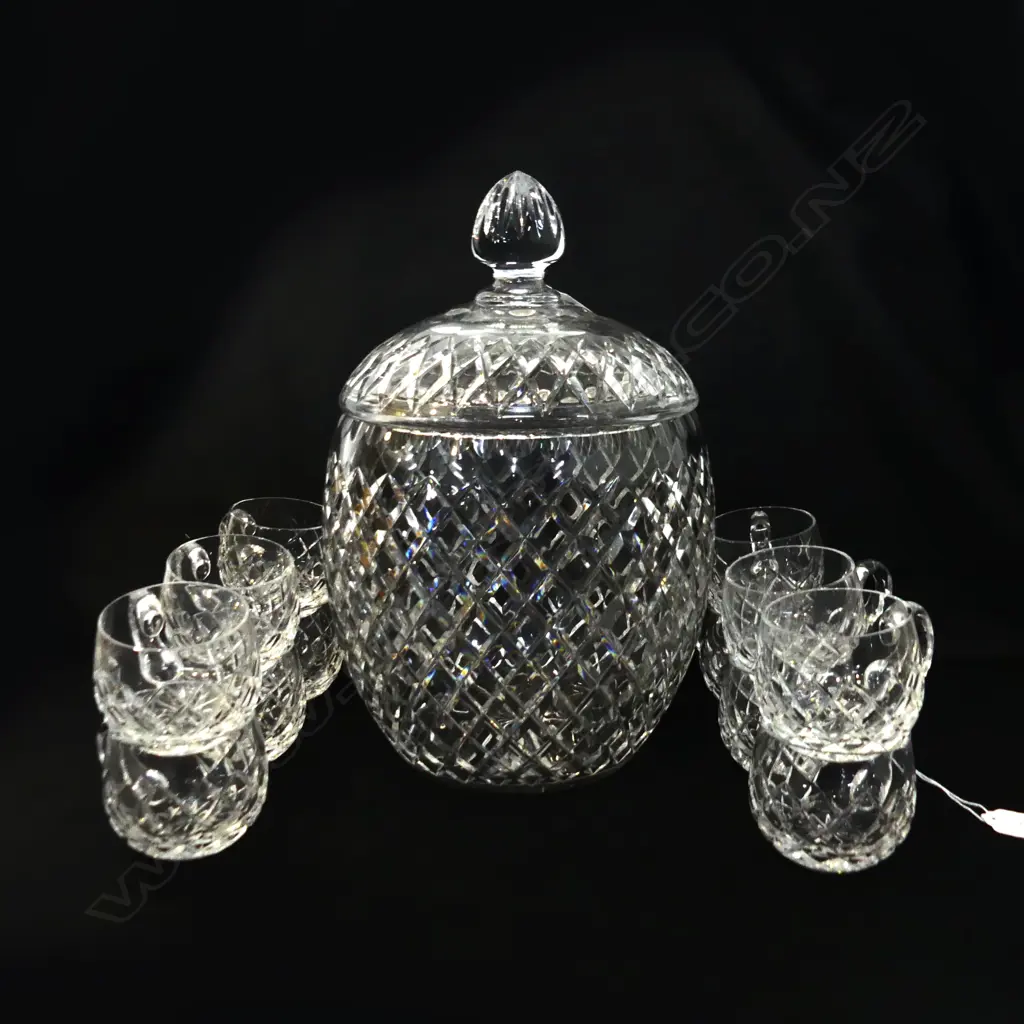 QUALITY CUT CRYSTAL LIDDED PUNCH BOWL H.325mm & 12 CUPS Image 1++
