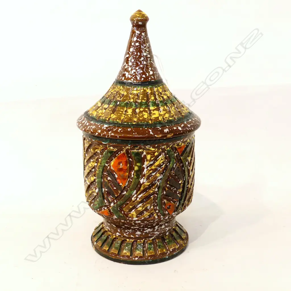 ITALIAN LIDDED RETRO JAR MULTI COLOUR INCISED H.310mm Image 1++