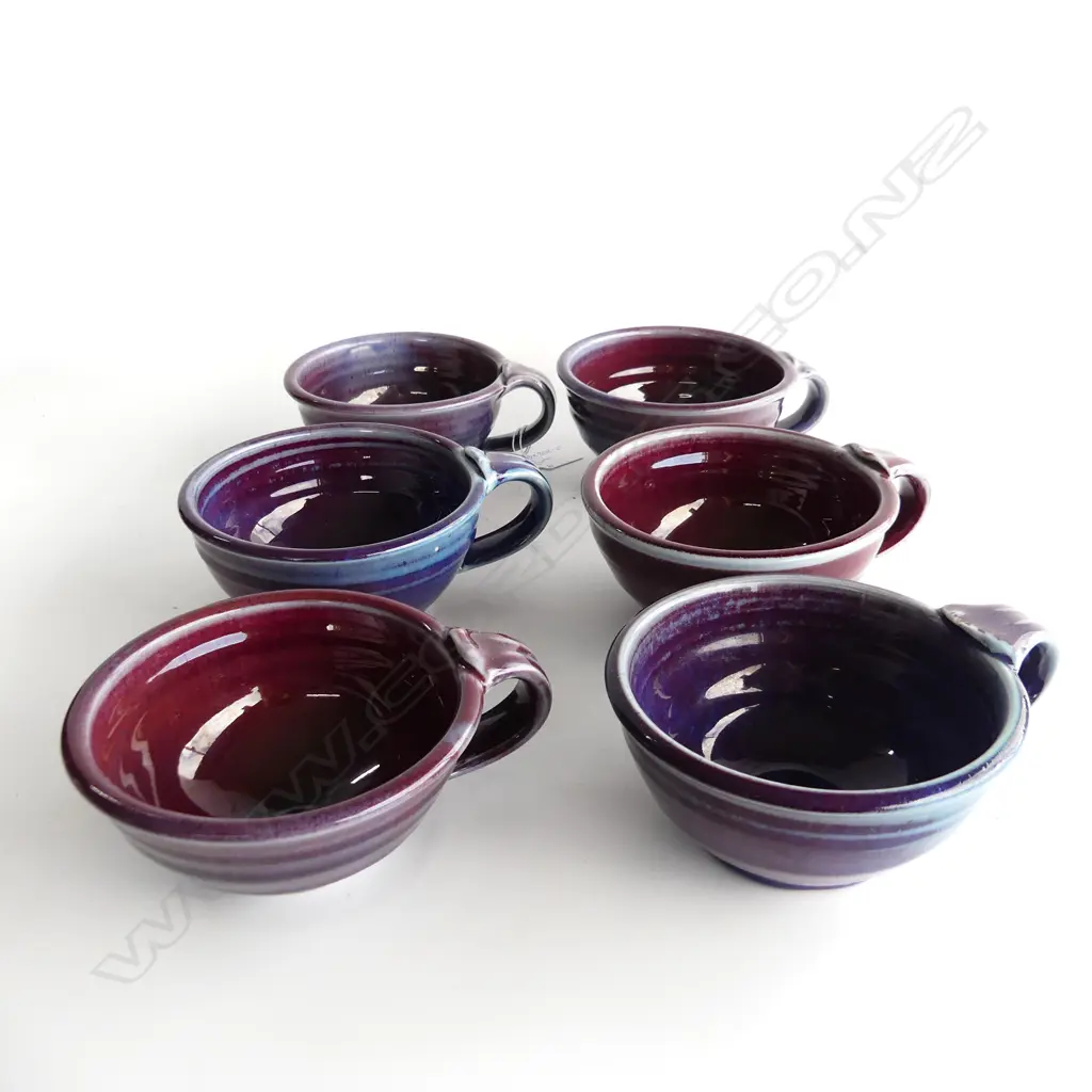 6 LG GLAZED POTTERY CUPS, DIA 137mm, SIG TO BASES Image 1++