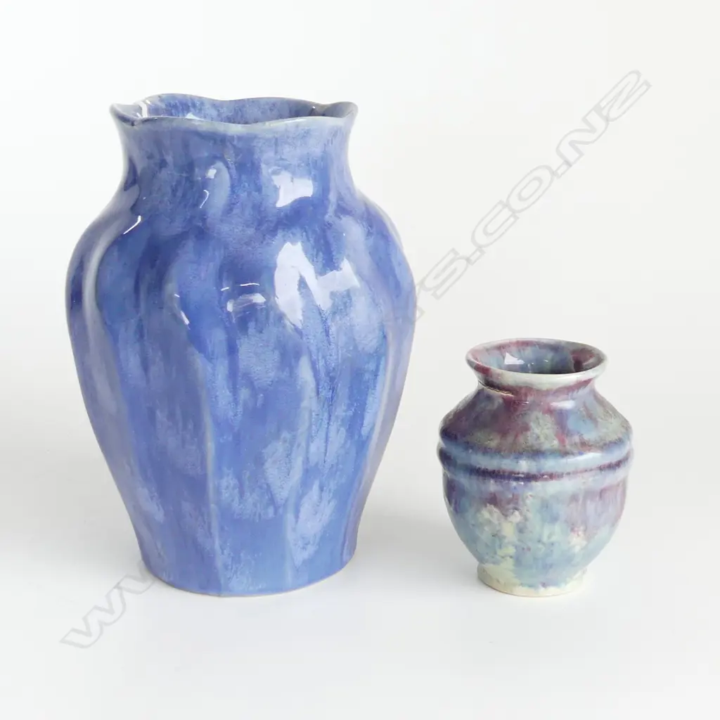 2 VASES, CROWN FRACTION MARK TRICKLE GLAZE (H.90mm) & BLUE NO. 59 (H. 180mm) Image 1++