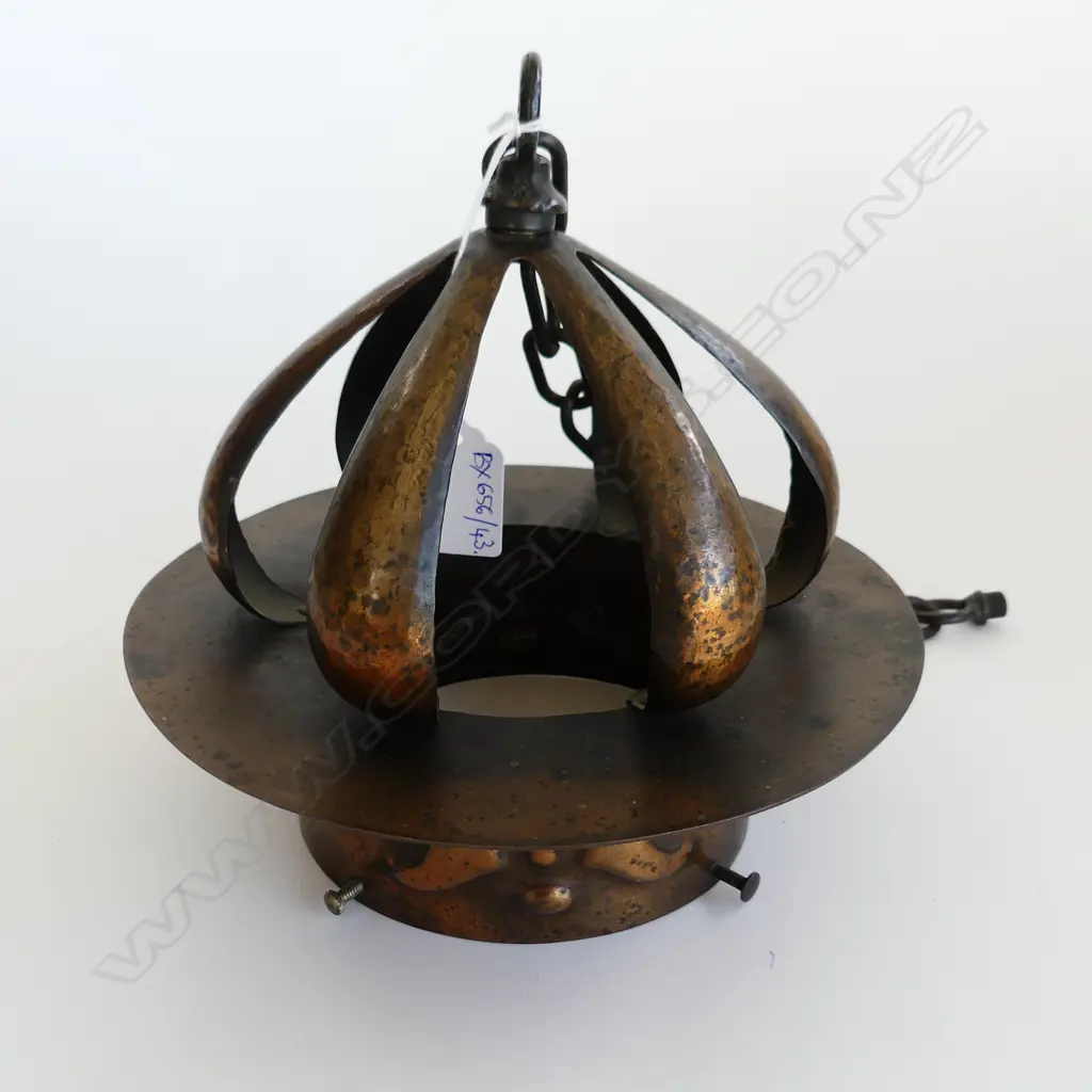 ARTS & CRAFTS BEATEN METAL PENDANT LIGHT FITTING H.200mm / 210mm dia Image 1++