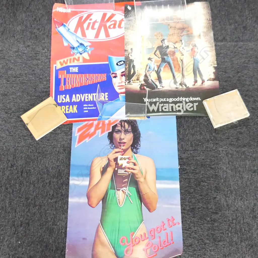 OLD ADVERTISING POSTERS  - ZAP, WRANGLERS & KITKAT  Image 1++