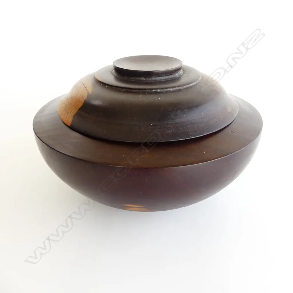 CARVED LIDDED WOODEN CONTAINER 270mm dia Image 1++