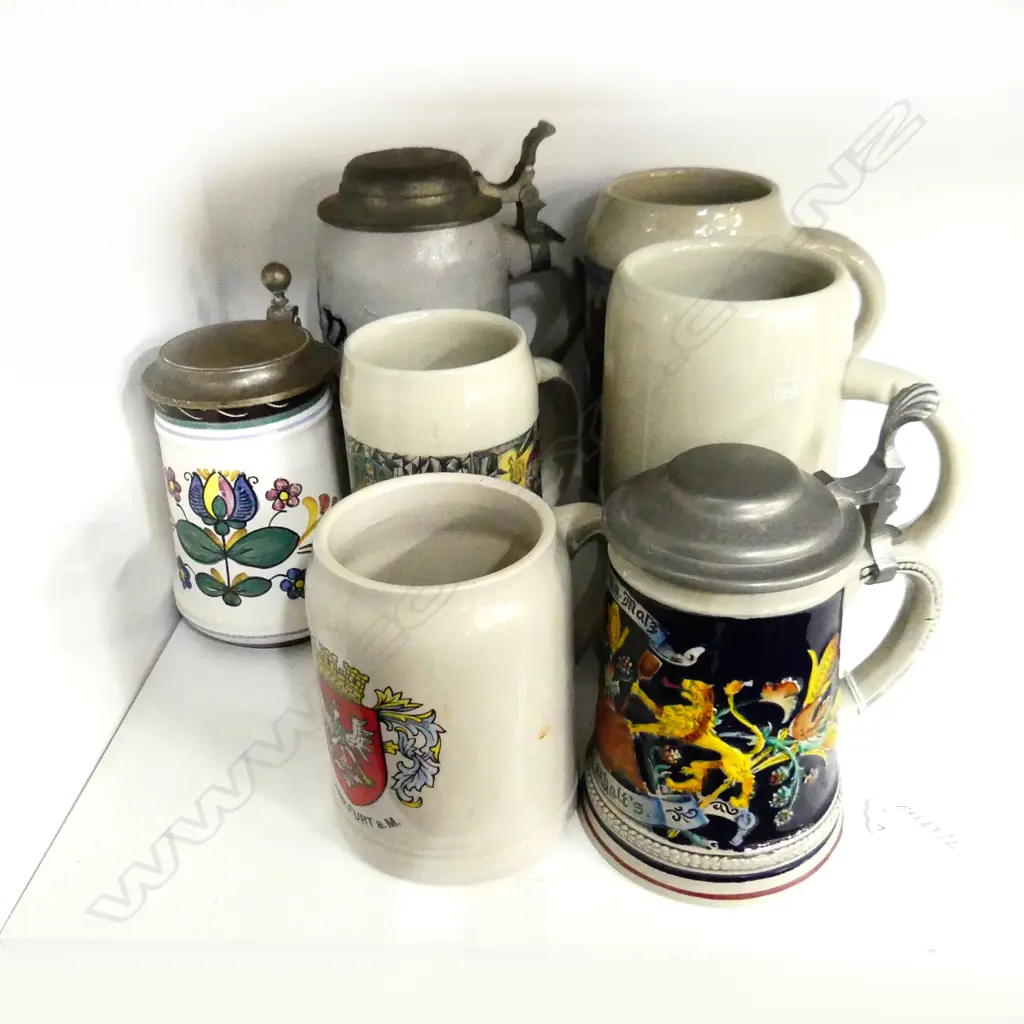 7 VINTAGE GERMAN BEER STEINS INCL. MUNICH PICTORIAL, HB ETC Image 1++