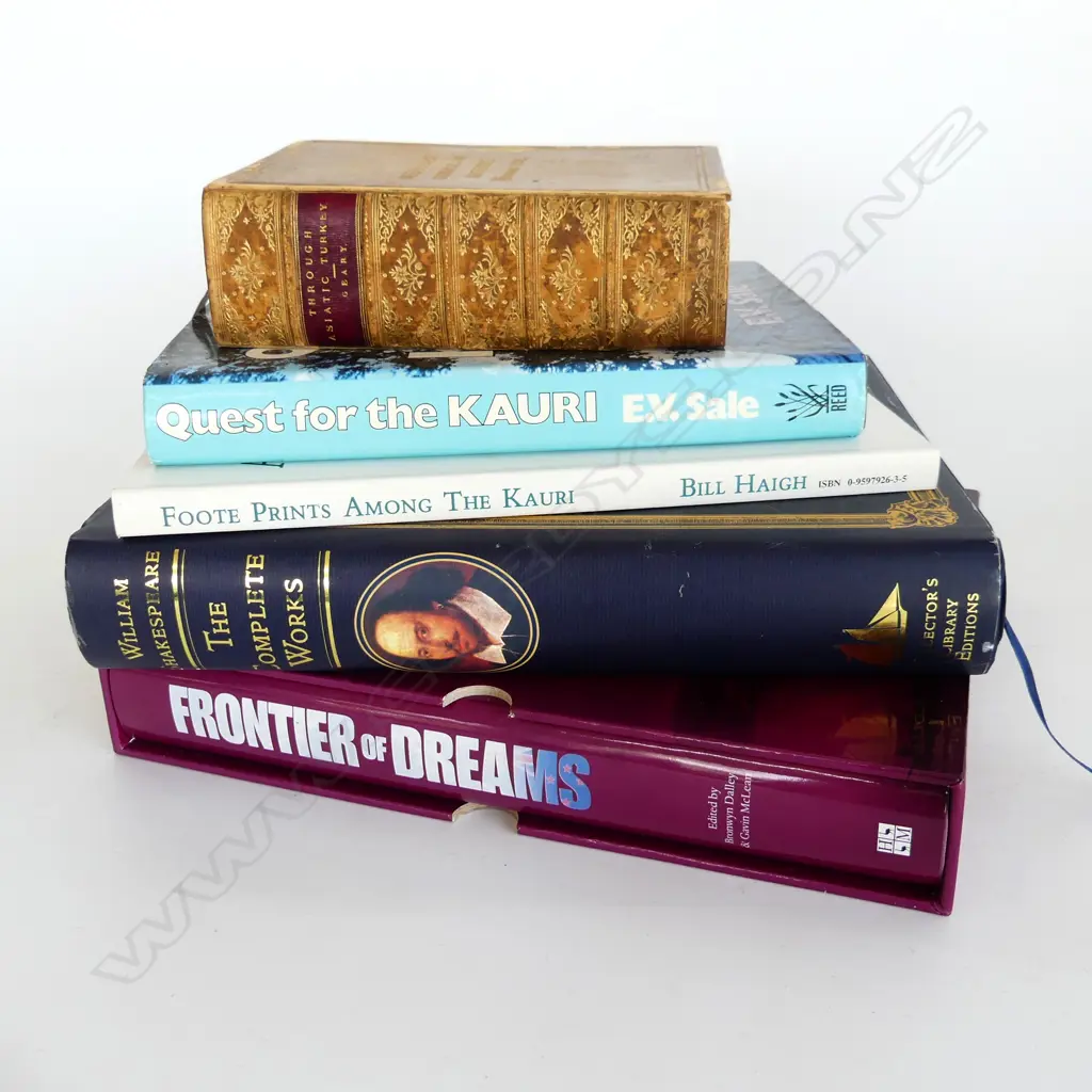 5 BOOKS; GEARY ASIATIC TURKEY (1878), 2 ON KAURI, SHAKESPEARE COMPLETE WORKS, TVNZ FRONTIER OF DREAMS Image 1++