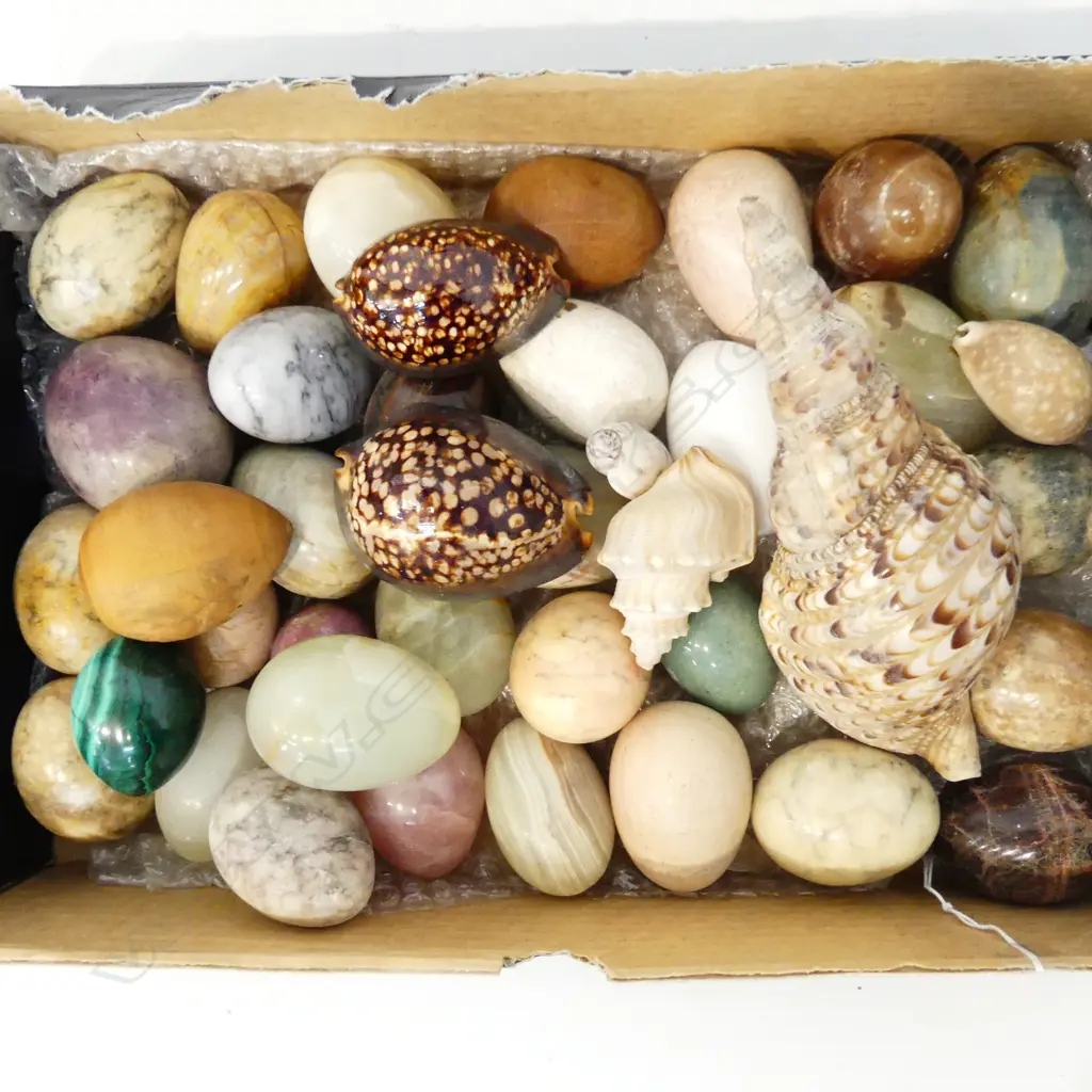 BOX CARVED/TURNED HARDSTONE EGGS + SHELLS Image 1++
