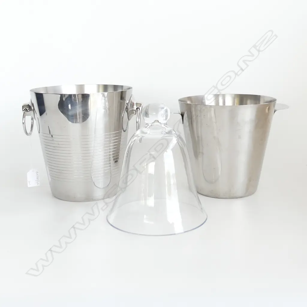2 METAL CHAMPAGNE BUCKETS H.200mm, GLASS CLOCHE H.190mm Image 1++