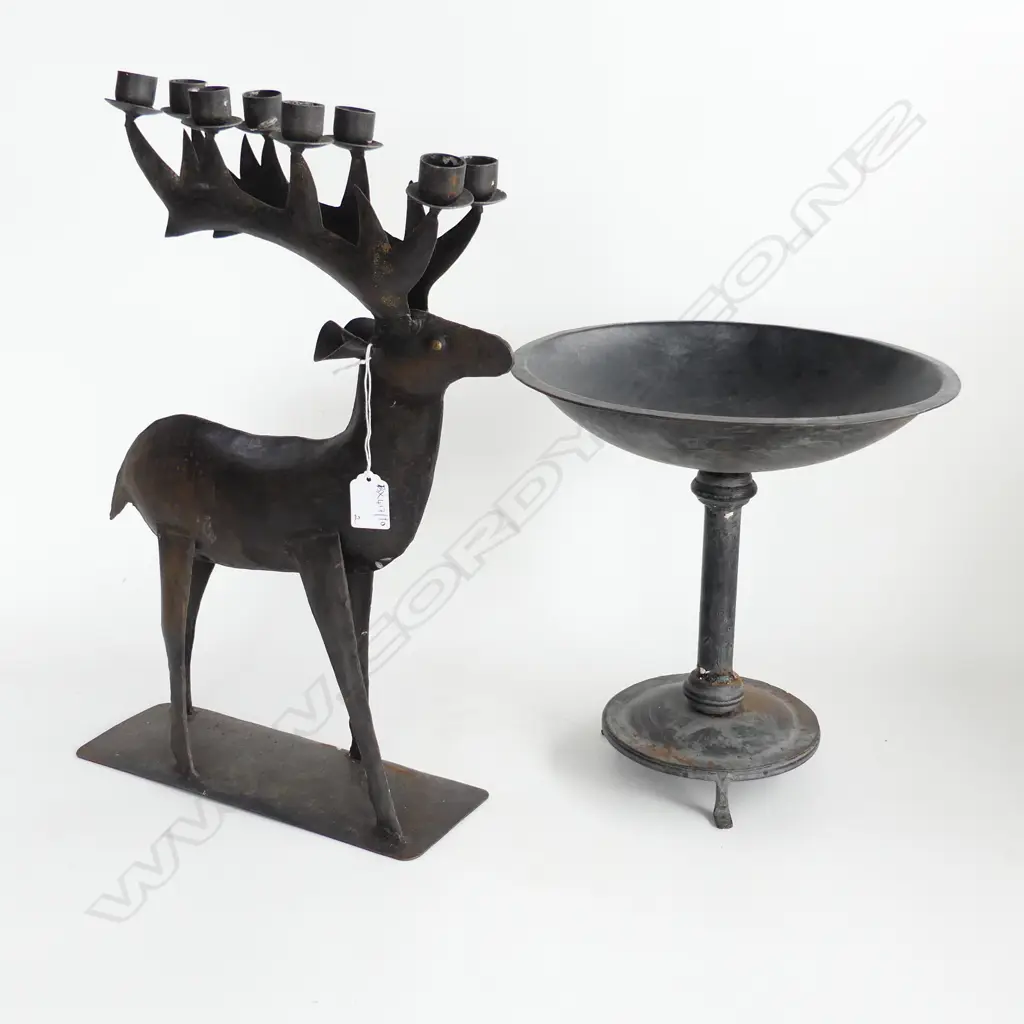 2 DECORATIVE METAL PCES; COMPORT H.295mm & STAG CANDLEHOLDER H.485mm Image 1++