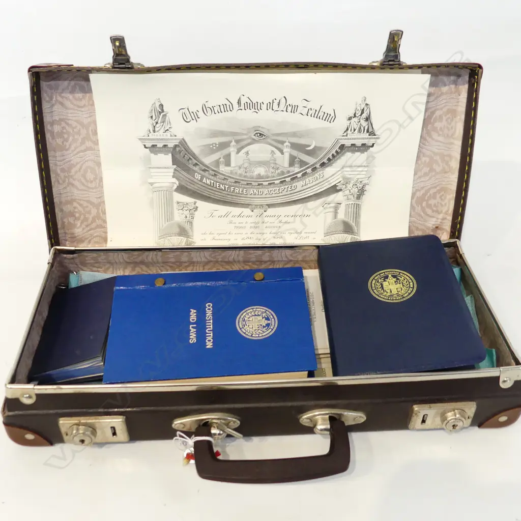 2 X MASONIC CASES WITH APRONS, CERTIFICATES AND BOOKS ETC.  Image 1++