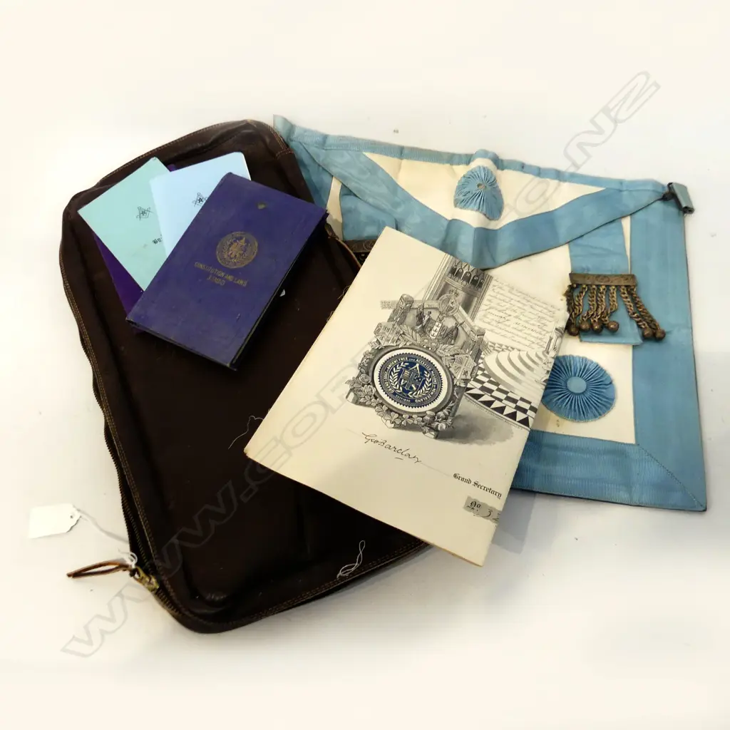 2 X MASONIC CASES WITH APRONS, CERTIFICATES AND BOOKS ETC.  Image 1++
