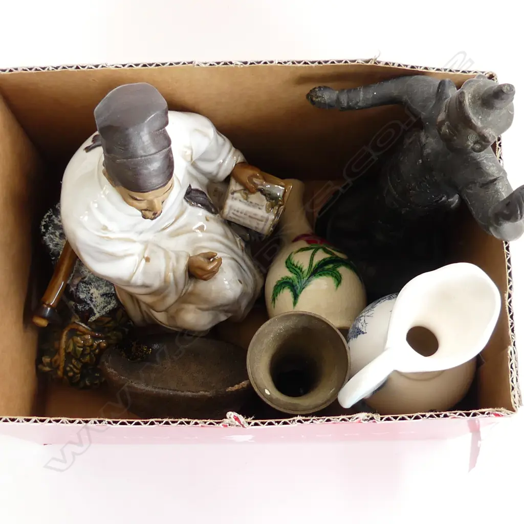 BOX LOT ASST. ORIENTAL PCES; WISEMAN, SPELTER FIGURE H.230mm, ETC Image 1++