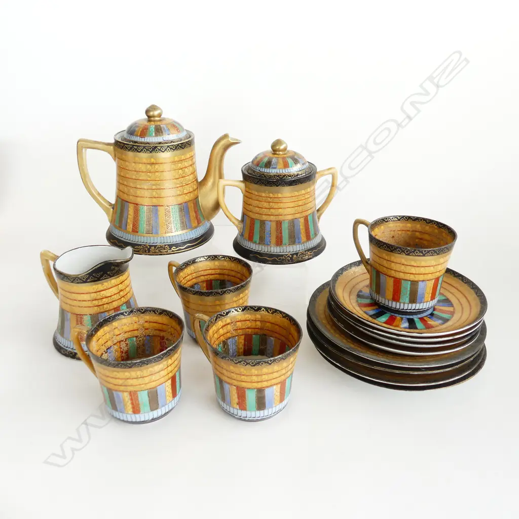 1920’S JAPANESE TEA SET COMPRISING TEAPOT, MILK, LIDDED SUGAR, 4 CUPS AND SAUCERS Image 1++