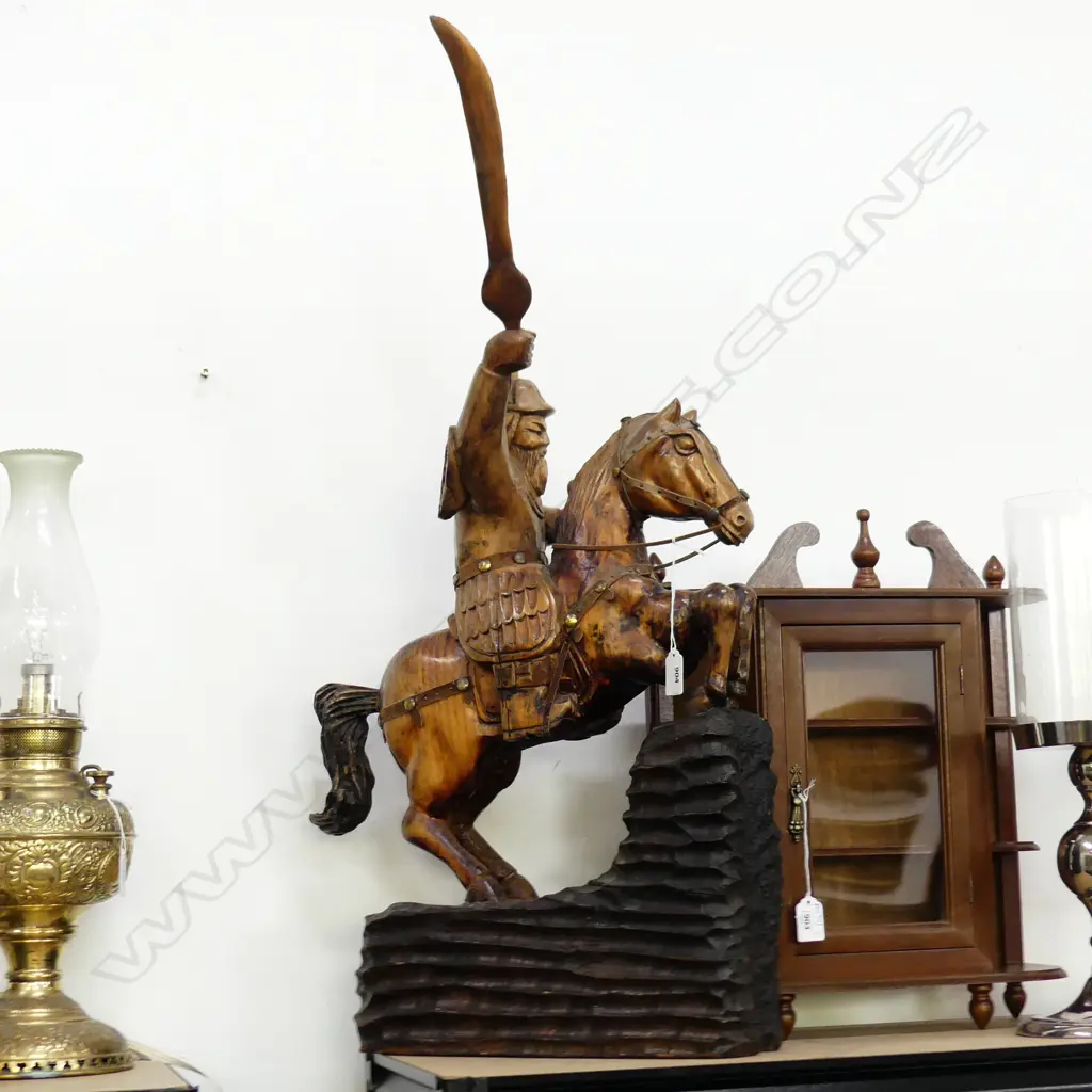 LG CARVED WOODEN SOLDIER ON HORSEBACK H.790mm Image 1++