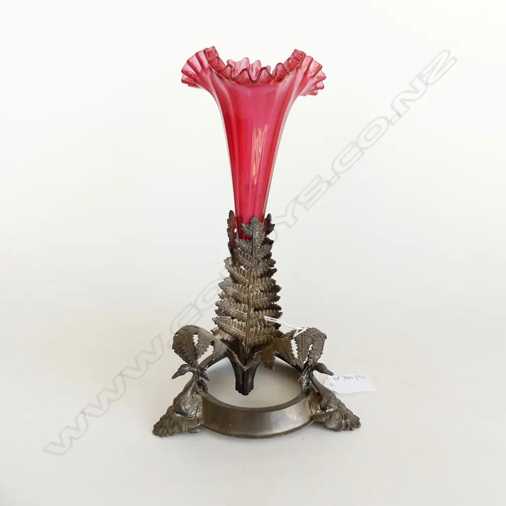 VICTORIAN SILVER PLATE & RUBY GLASS EPERGNE H.240mm Image 1++