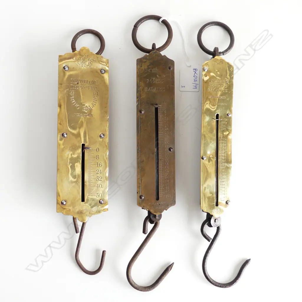 3 FLAT FRONT SPRING BALANCES; SALTER, HENRY BOKER ETC L.340mm Image 1++