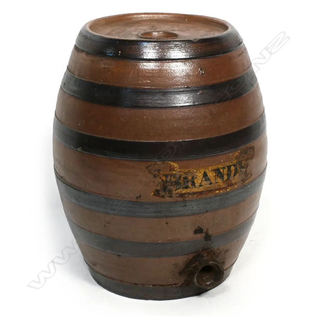 SMALL VICTORIAN STONEWARE 'BRANDY' KEG H.300mm Image 1++