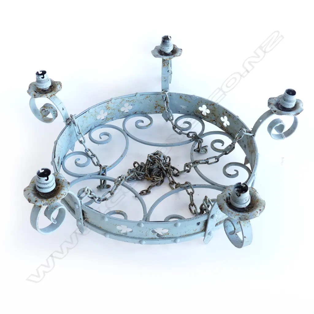VINTAGE SPANISH STYLE WROUGHT IRON 5 ARM LIGHT FITTING 600mm dia  Image 1++