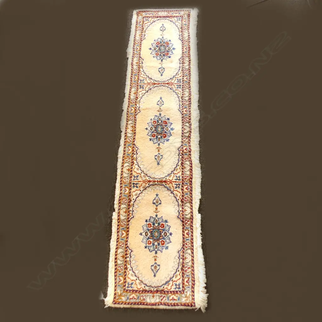 PERSIAN HAND KNOTTED RUNNER RUG wool on cotton pale tones unusually w fringe to sides 1900 x 420mm Image 1++
