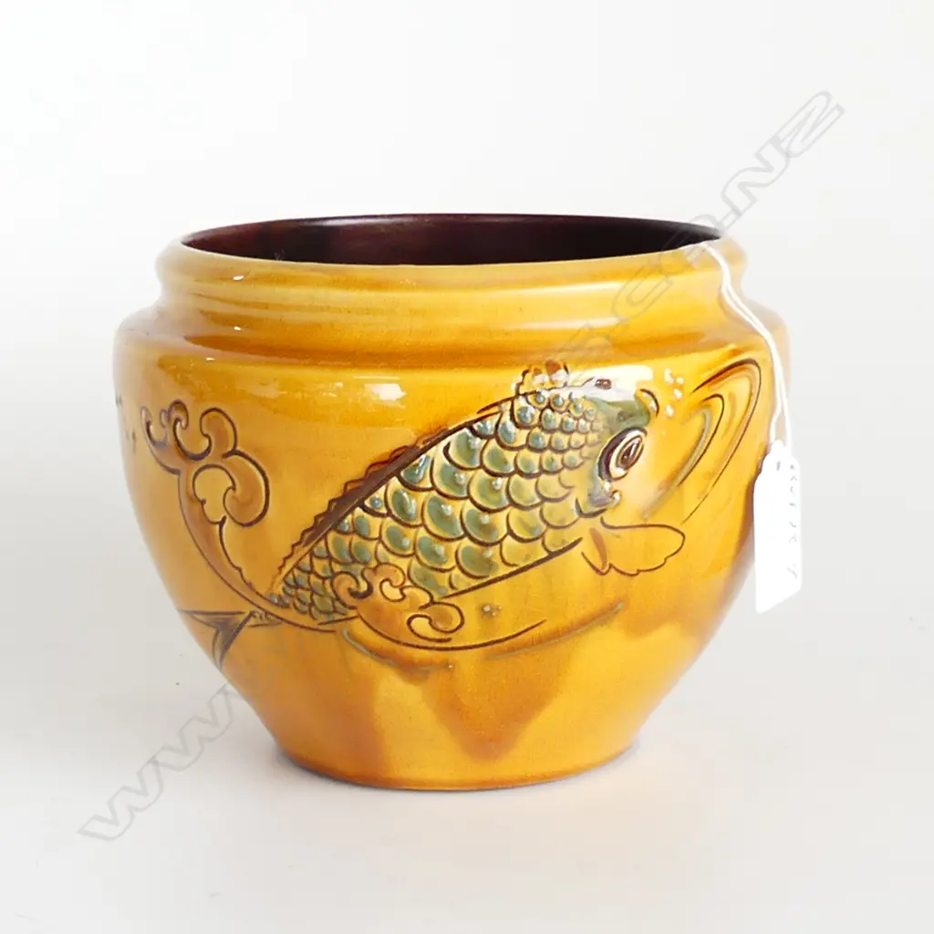 C H BRANNAM (FOR LIBERTY) POTTERY VASE incised fish H.120mm Image 1++