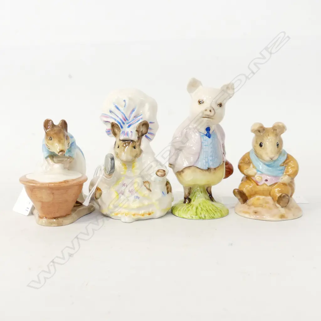 4 BESWICK BEATRIX POTTER FIGURINES: OLD MR BOUNCE, LADY MOUSE, PIGLING BLAND & ANNA MARIA Image 1++