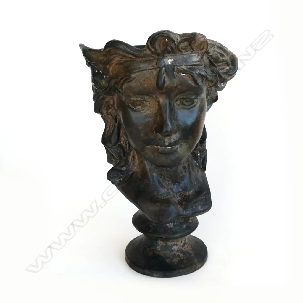 LARGE BRONZE GODDESS HEAD VASE/PLANTER H.325mm Image 1++