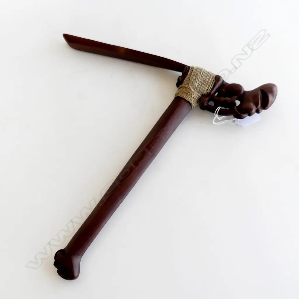 CONTEMPORARY WELL CARVED WOODEN MAORI TOKI POUTANAGA / CEREMONIAL ADZE H.380mm Image 1++
