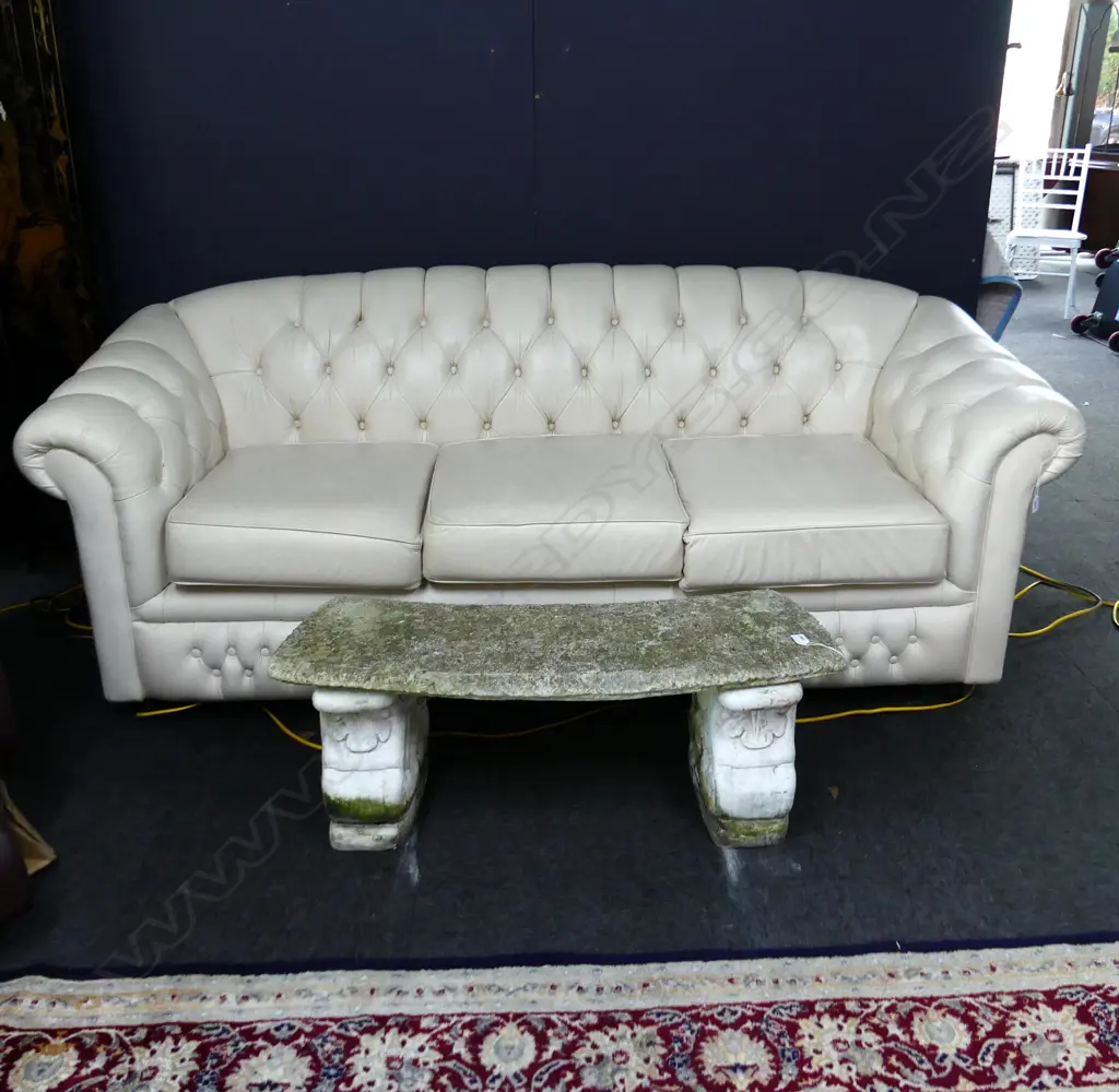 FULL GRAIN AUST. WHITE LEATHER 3 SEATER CHESTERFIELD SOFA 2200MM Image 1++