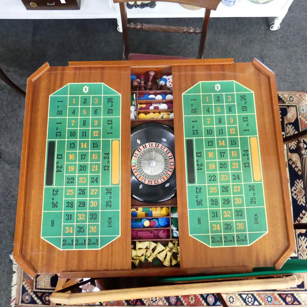 ITALIAN ELABORATELY FITTED & INLAID GAMES TABLE 820x820x750mm Image 1++