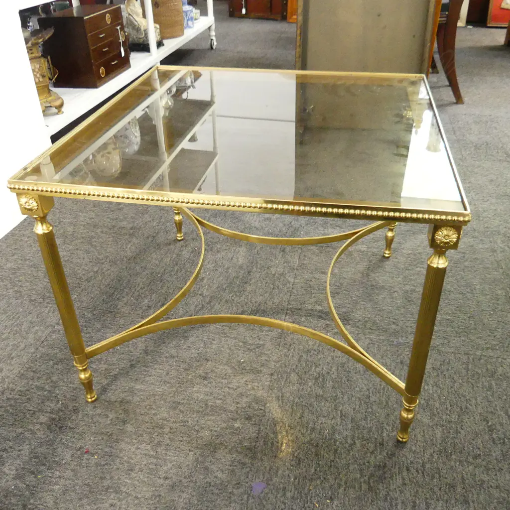 GLASS TOP GOLD METAL SIDE TABLE 615x615x465mm Image 1++