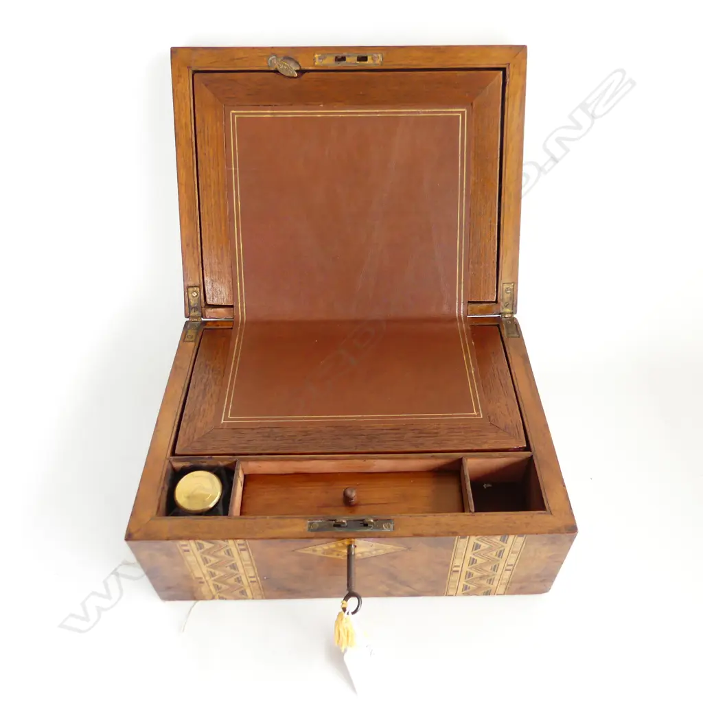 VINTAGE INLAID MAHOGANY WRITING SLOPE W. 300mm Image 1++