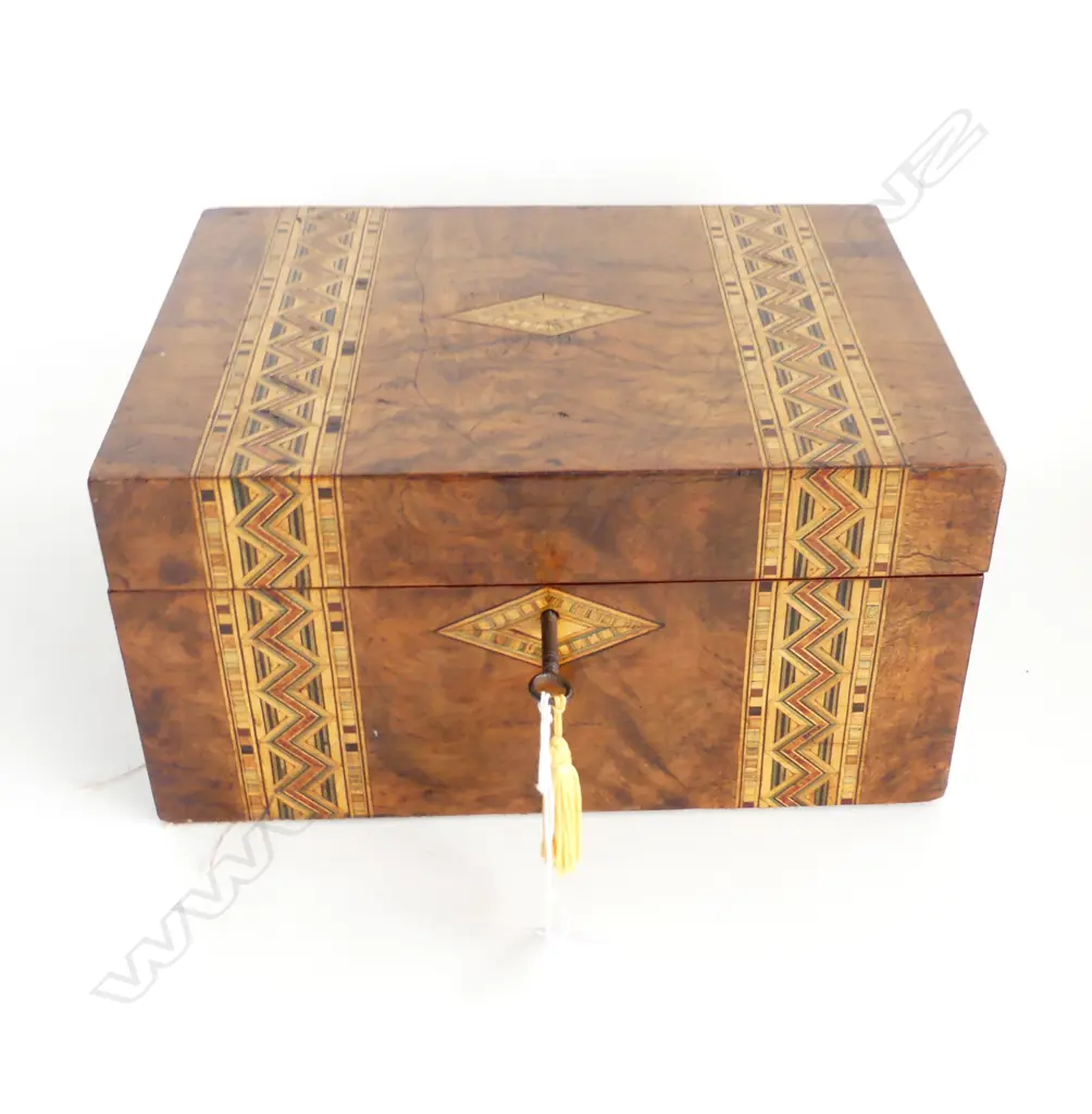 VINTAGE INLAID MAHOGANY WRITING SLOPE W. 300mm Image 1++