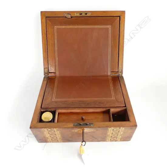 VINTAGE INLAID MAHOGANY WRITING SLOPE W. 300mm