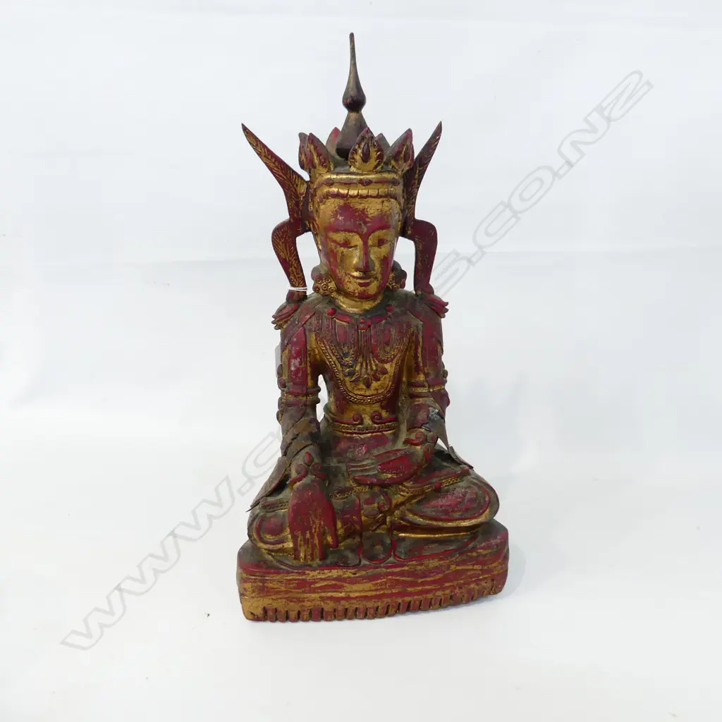 ORIENTAL CARVED WOODEN GILDED FIGURE H.480mm Image 1++