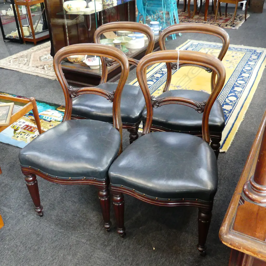 4 VICTORIAN BALLOON BACK DINING CHAIRS - LEATHER SEAT Image 1++