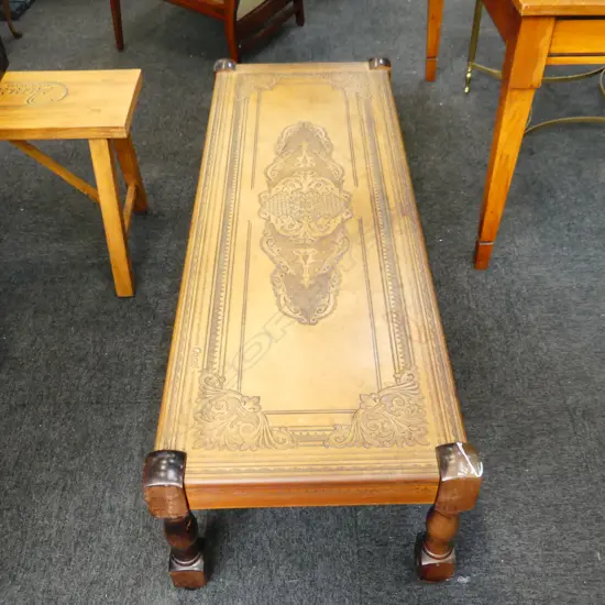 TOOLED LEATHER COFFEE TABLE 1420x520x395mm