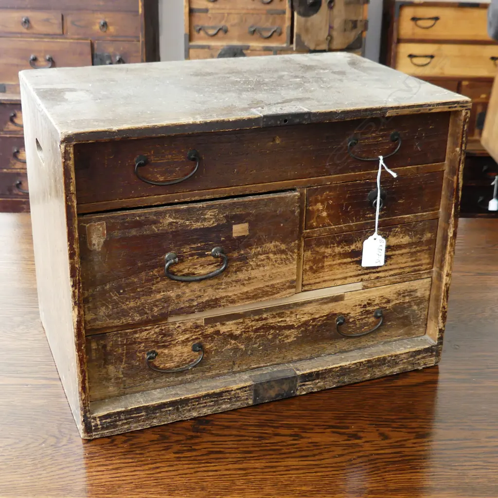 OLD JAPANESE small TANSU COLLECTORS/BEDSIDE CABINET 5 drawer H.310mm Image 1++