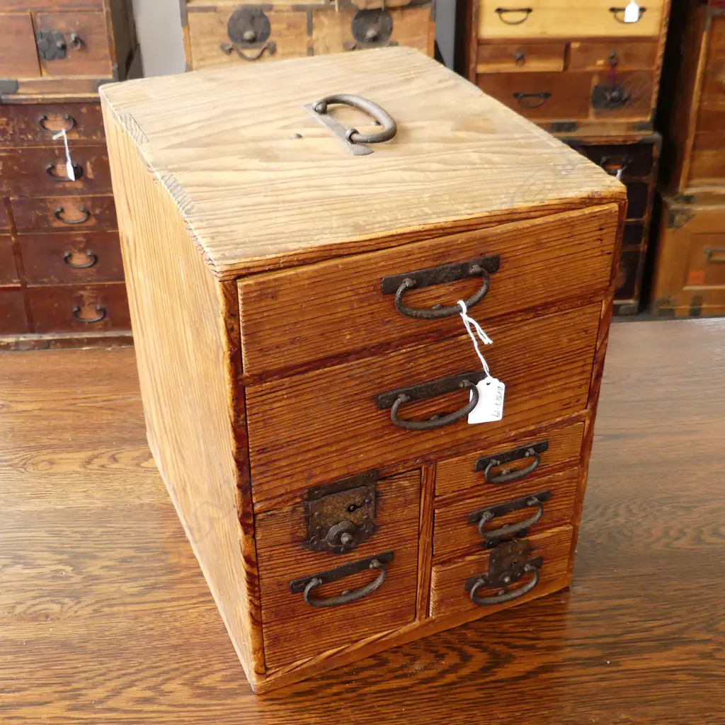 OLD JAPANESE small TANSU SHOP KEEPERS CABINET H.360mm. Image 1++