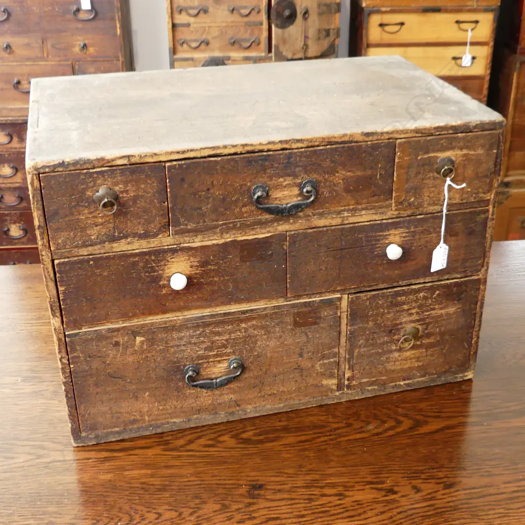 OLD JAPANESE small TANSU COLLECTORS/BEDSIDE CABINET 7 drawer H.375mm. Image 1++