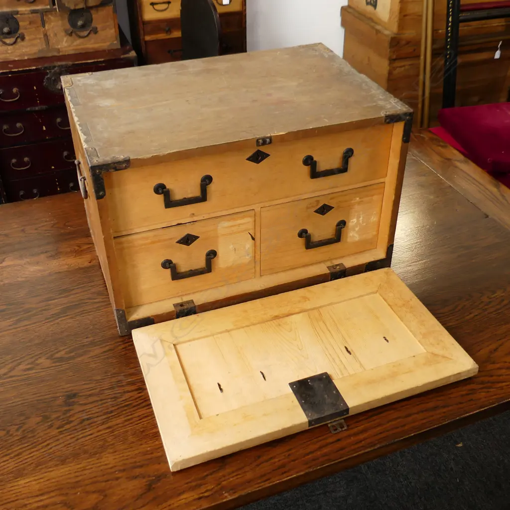 OLD JAPANESE small TANSU COLLECTORS/BEDSIDE CABINET 1 door 4 drawer H.305mm. Image 1++
