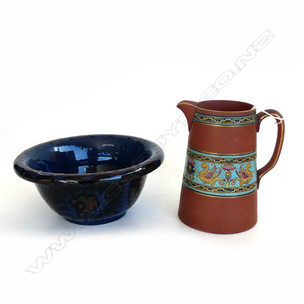VINTAGE PRATT WARE JUG (H .150mm) & ARTS & CRAFTS POTTERY BOWL (DIA 190mm) Image 1++