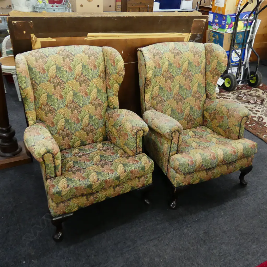PAIR OF WING BACK ARMCHAIRS Image 1++