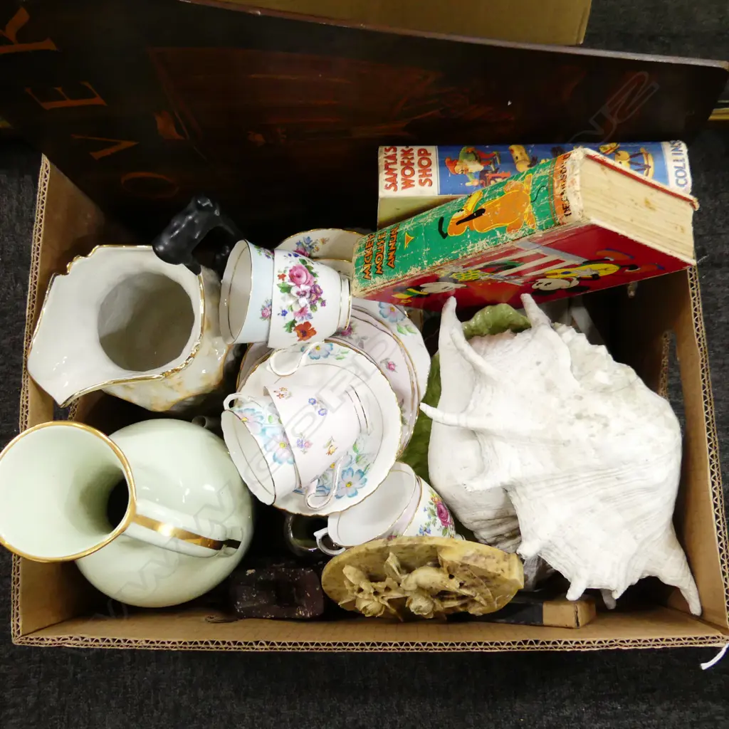 BOX LOT ASST. CHINA; TRIOS, SHELLS, ROVER SIGN ETC Image 1++