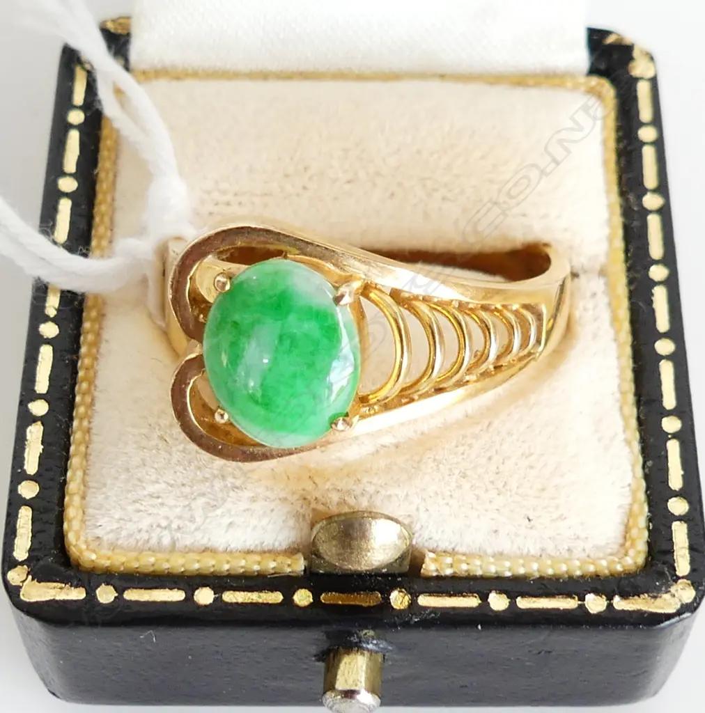 14CT JADEITE DRESS RING 6.7 GRAMS SIZE U Image 1++