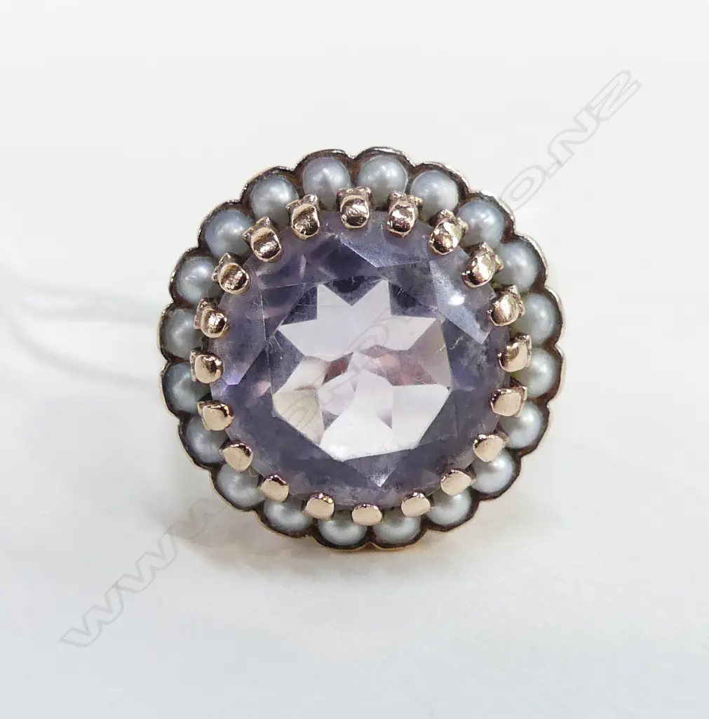 9CT ROSE GOLD KUNZITE & SEED PEARL DRESS RING 6.2 GRAMS Image 1++